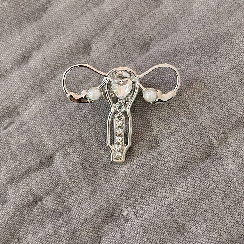 NIBag Silver tone & Pearl Brooch pin Ovaries Feminism Feminist women girls queen
